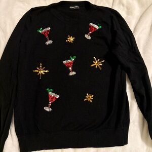 Holiday sweater sequined martini glasses.